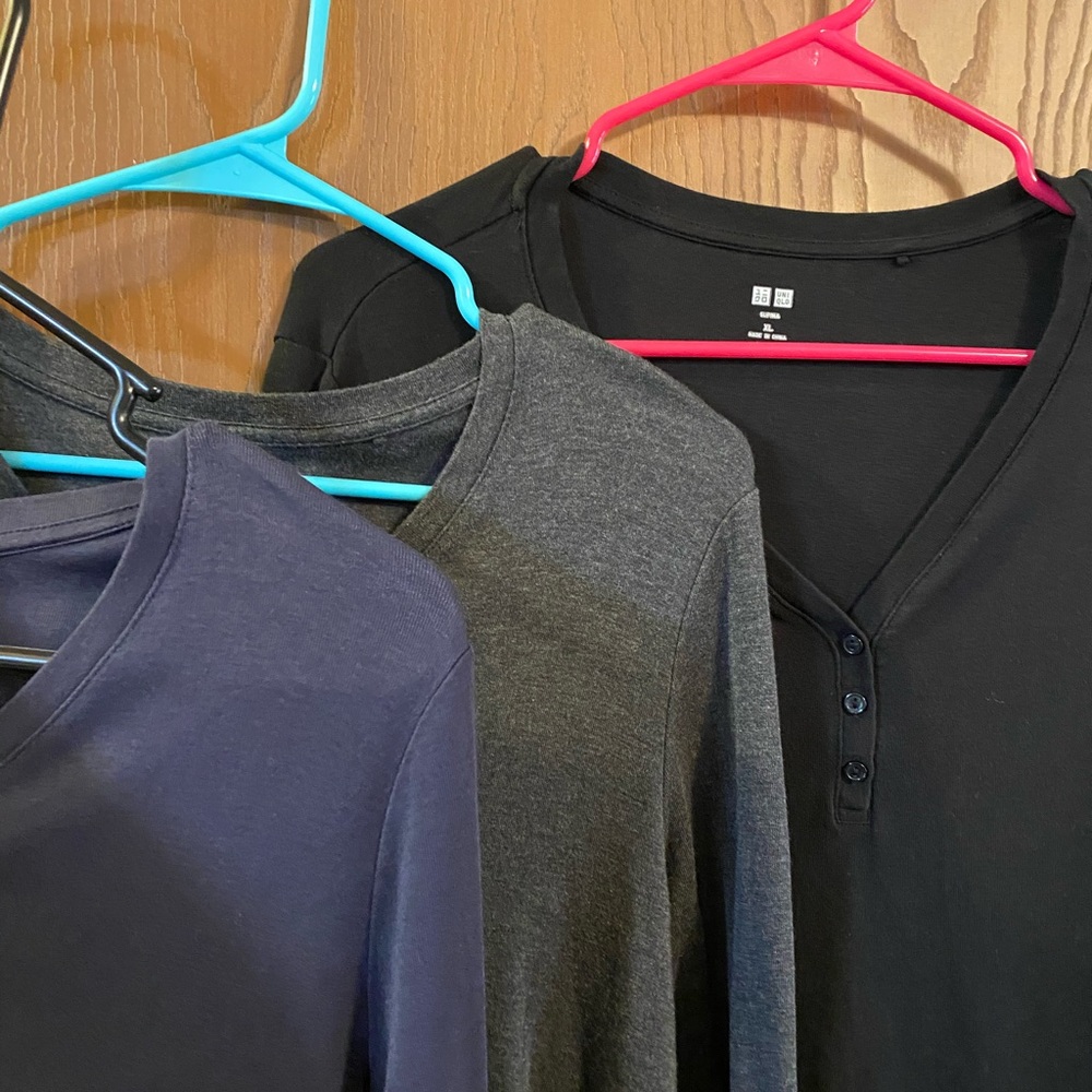 3 Uniqlo Supima long sleeve henleys